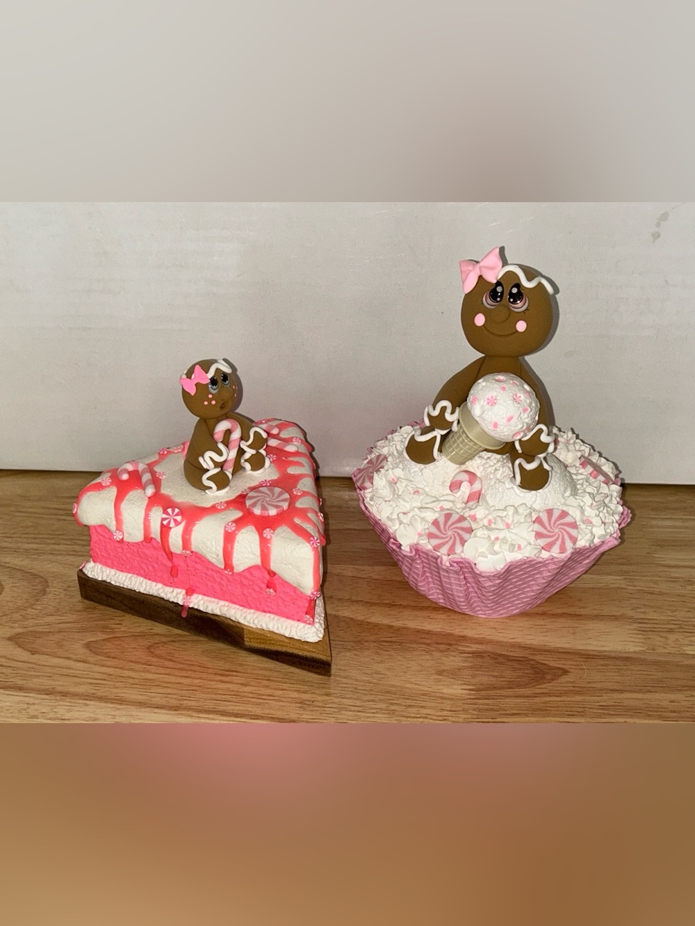 Pink Gingerbread Peppermint Fake Dessert Set - Handmade Decor